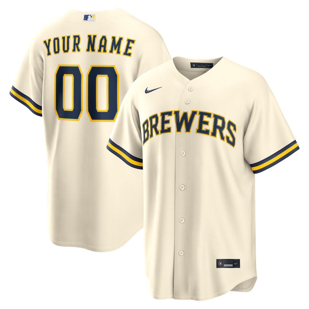 Milwaukee Brewers Home Replica Custom Jersey - Cream