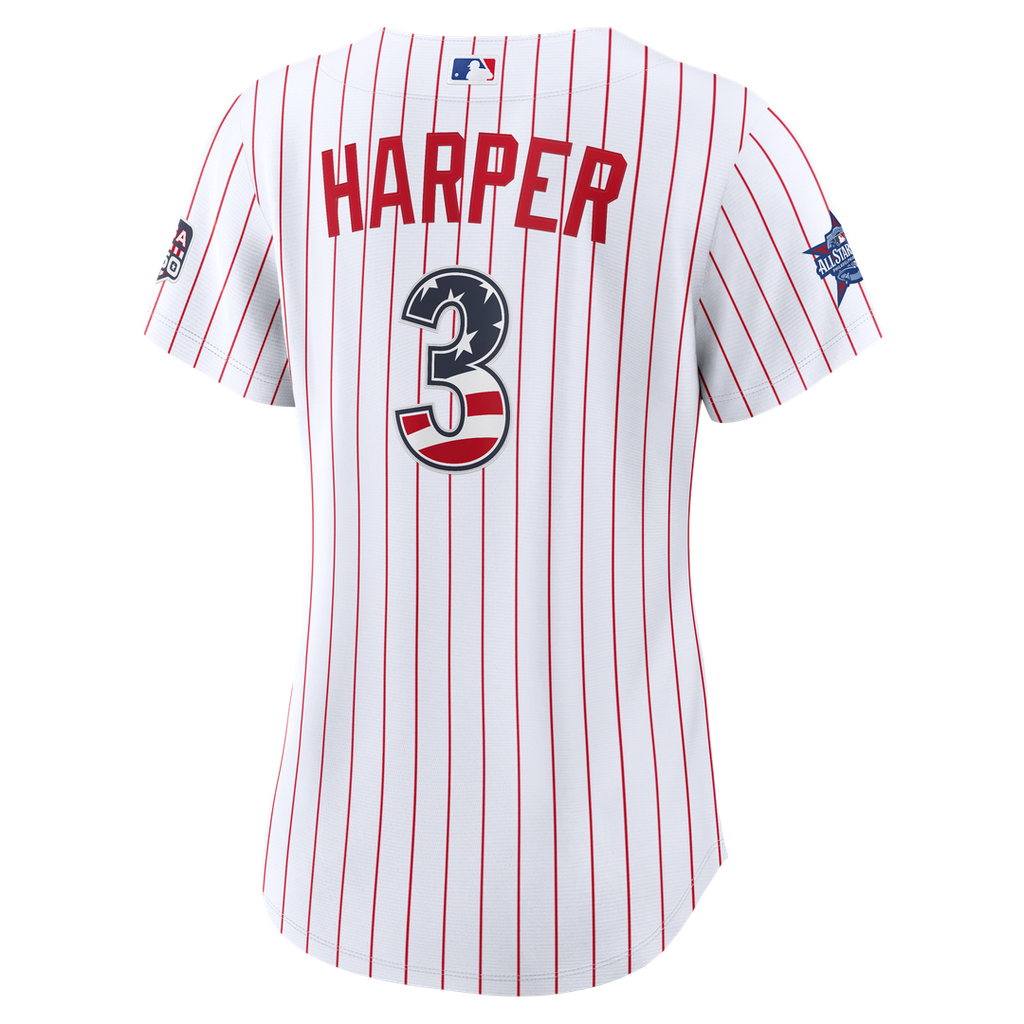 2026 All-Star Edition Stars & Stripes Women's Philadelphia Phillies Bryce Harper White Jersey