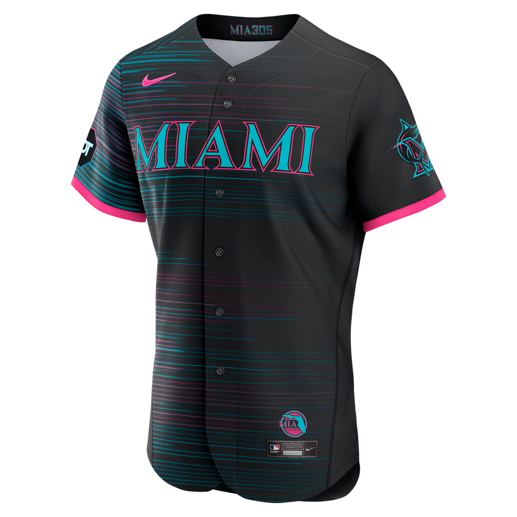 Miami Marlins Authentic Sponsor Patch Jersey - Black