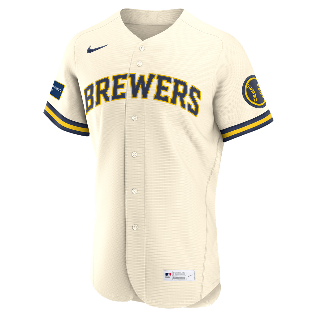 Milwaukee Brewers Home Sponsor Patch Jersey - Cream