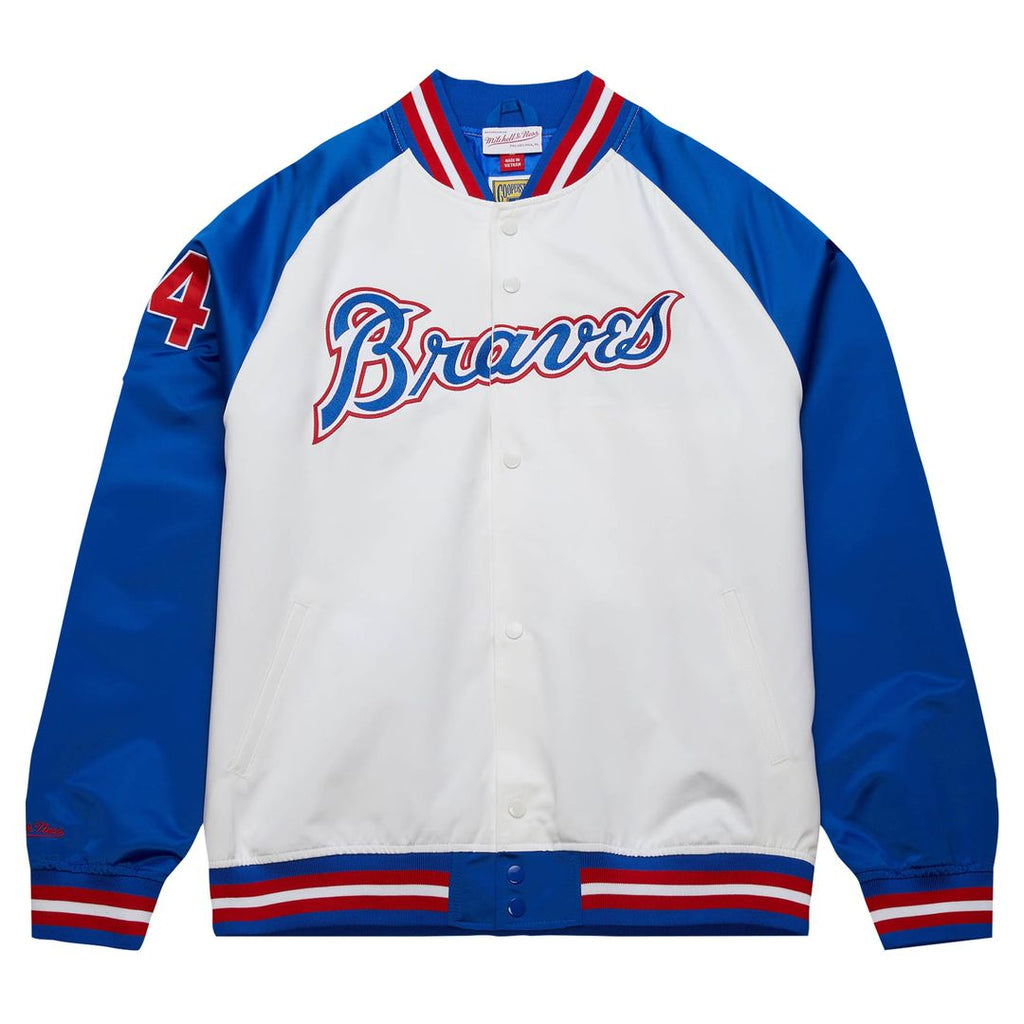 Hank Aaron Atlanta Braves Legends Lightweight Satin Raglan Full-Snap Jacket - White/Royal