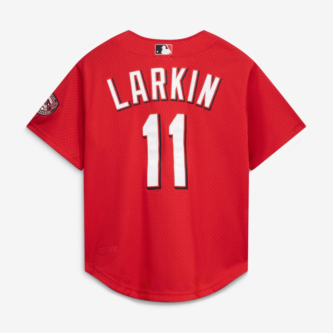 Barry Larkin Cincinnati Reds Mesh Batting Practice Button-Up Jersey - Black