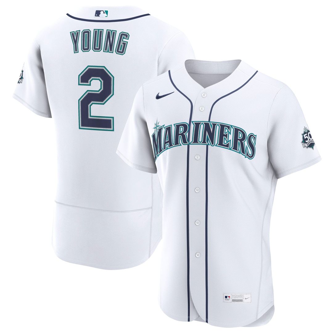 Cole Young Seattle Mariners Home 50th Season Jersey - White