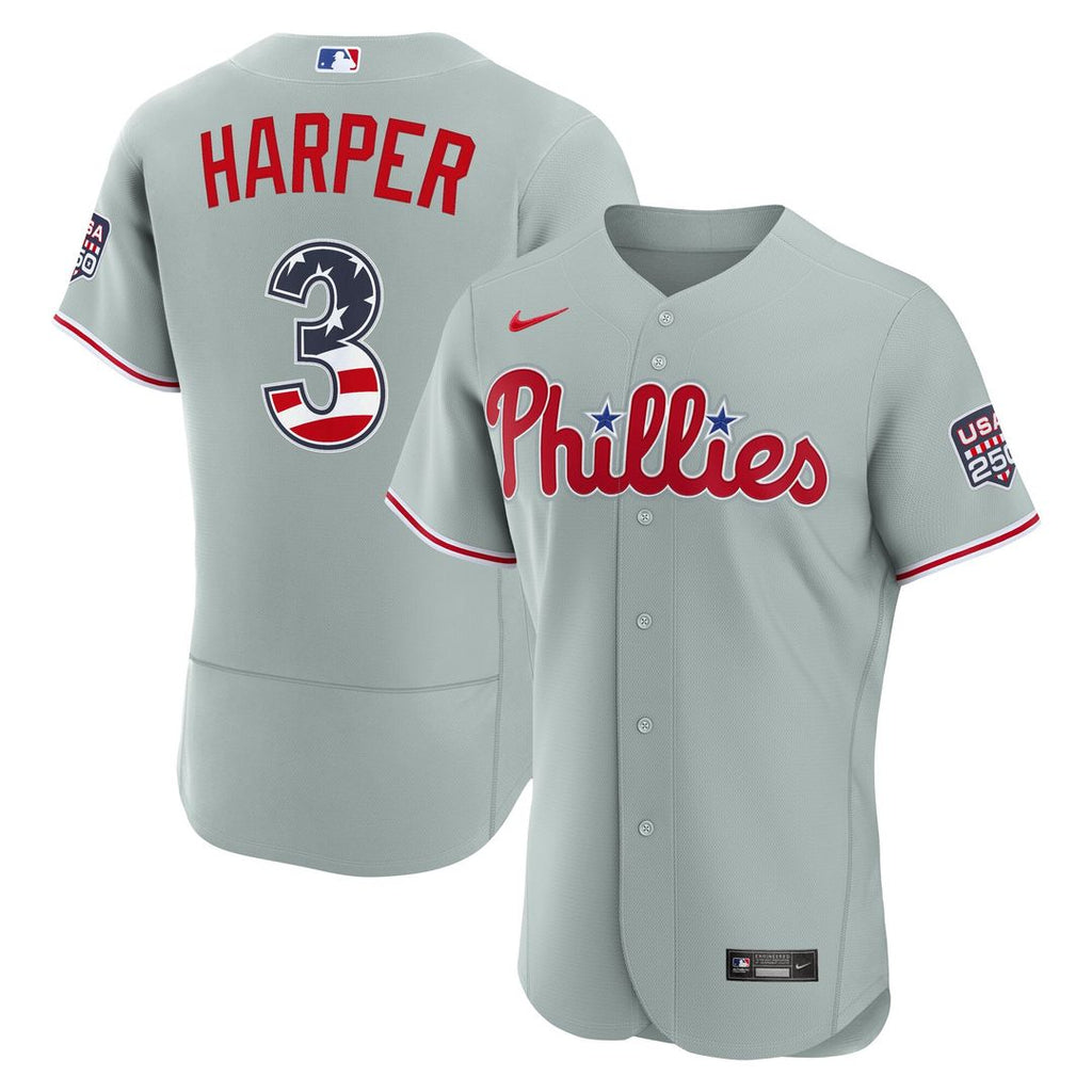 Fourth of July Philadelphia Phillies Bryce Harper Gray USA 250 Jersey