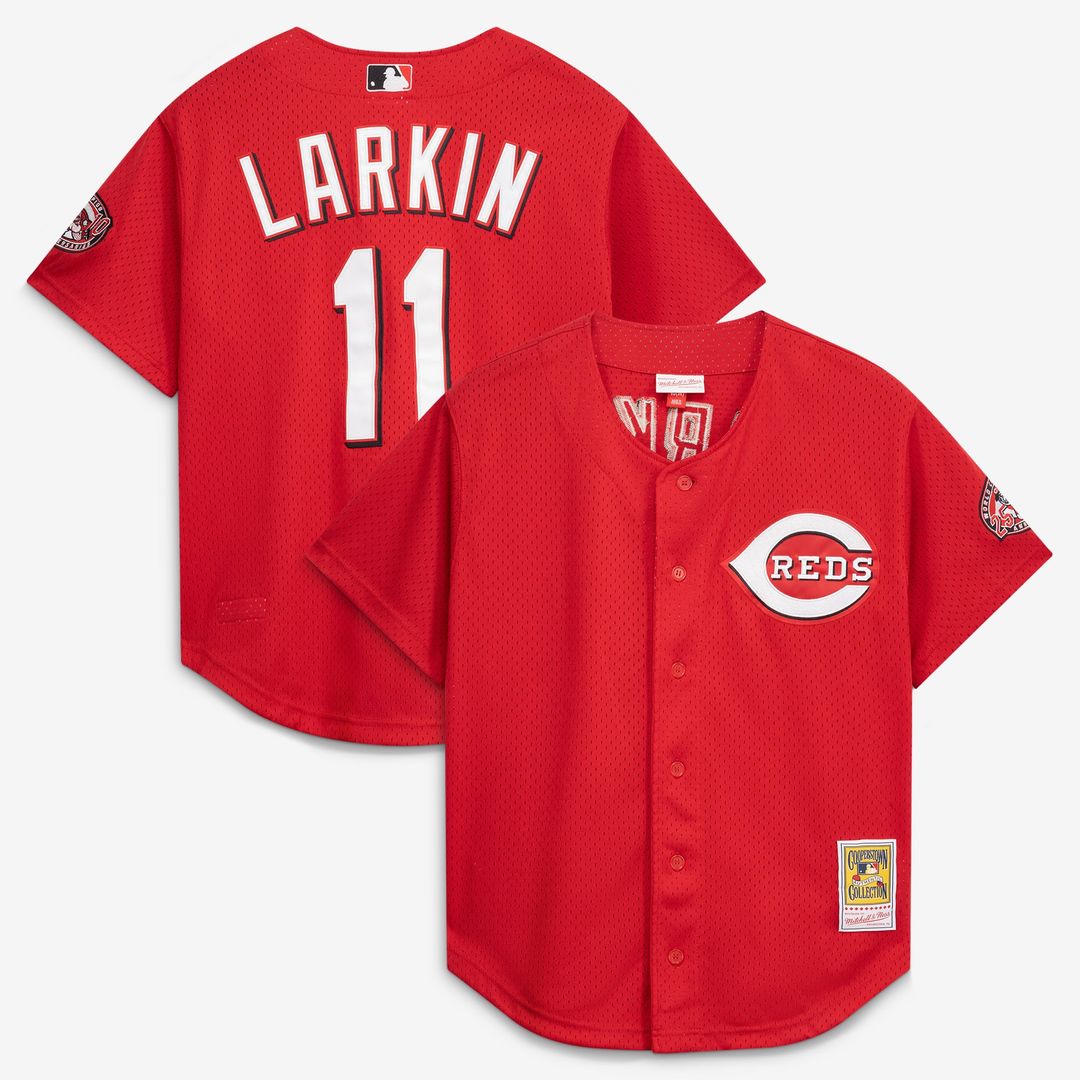 Barry Larkin Cincinnati Reds Mesh Batting Practice Button-Up Jersey - Black