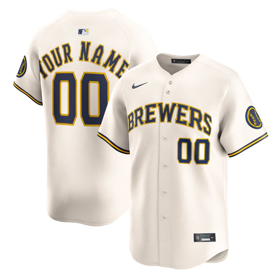 Milwaukee Brewers Home Limited Custom Jersey - Cream