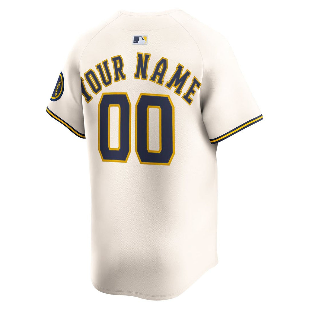 Milwaukee Brewers Home Limited Custom Jersey - Cream