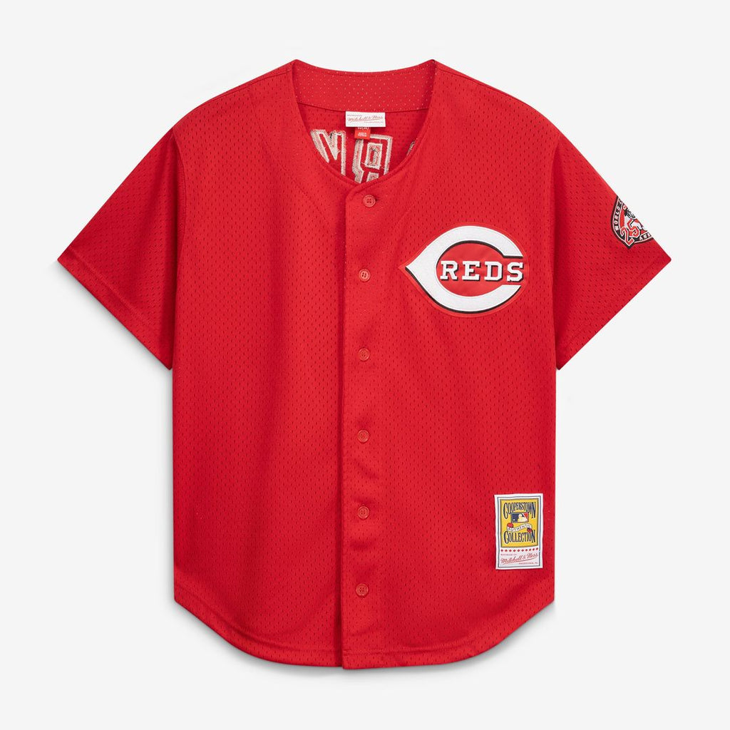 Barry Larkin Cincinnati Reds Mesh Batting Practice Button-Up Jersey - Black