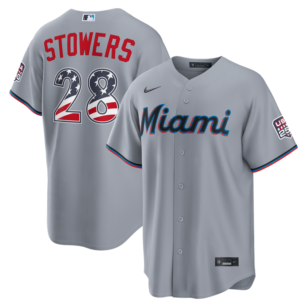 Fourth of July Miami Marlins Kyle Stowers Gray USA 250 Jersey