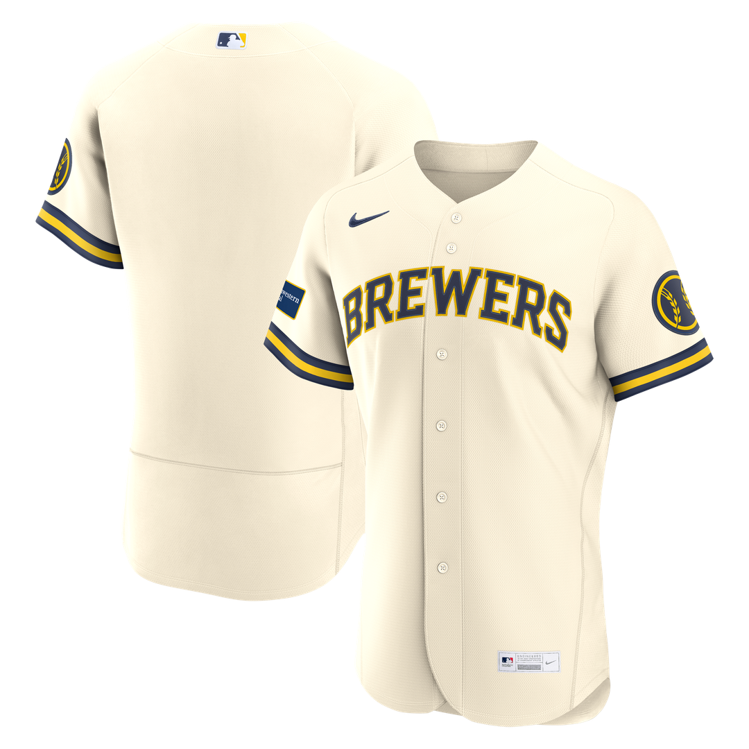 Milwaukee Brewers Home Sponsor Patch Jersey - Cream
