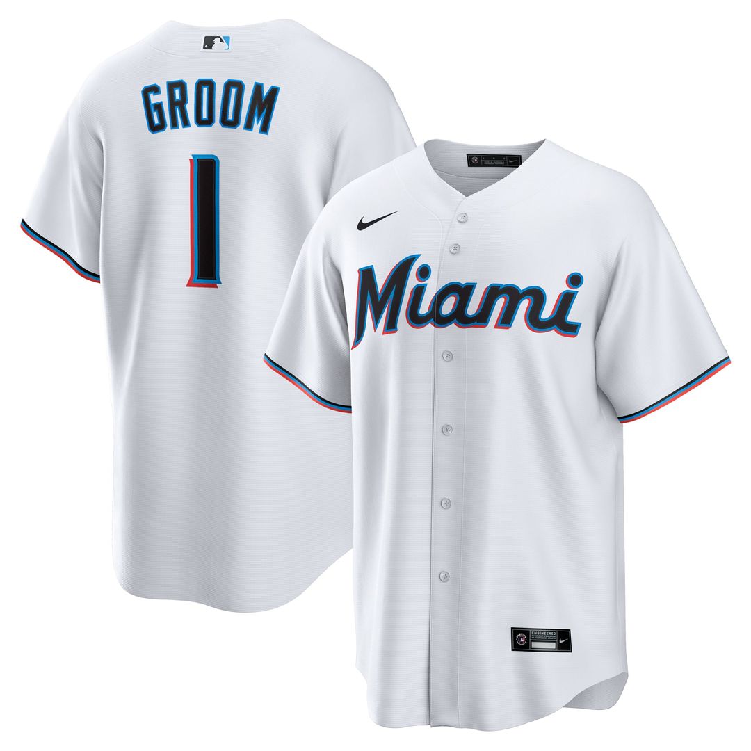 Miami Marlins #1 Groom Home Jersey - White