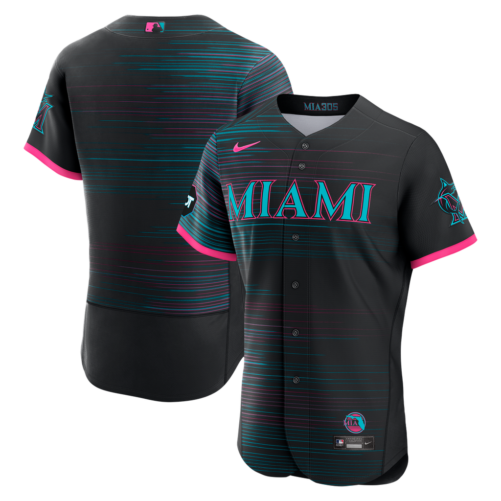Miami Marlins Authentic Sponsor Patch Jersey - Black