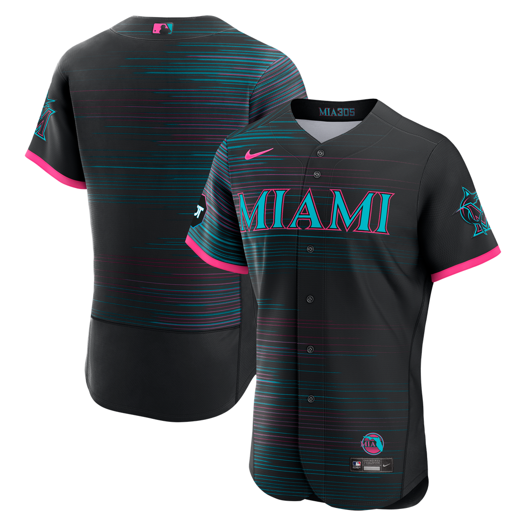 Miami Marlins Authentic Sponsor Patch Jersey - Black